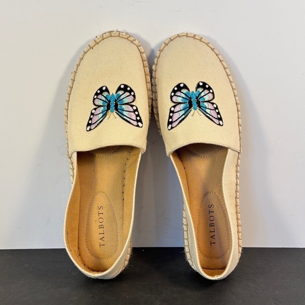 Talbots Butterfly Embroidered Canvas Espadrille Flats Sz 9